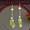Long Drop Earrings with Floral Charm and Faux Pearl
