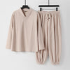 Beige cotton linen men's meditation outfit with long sleeve top and pants