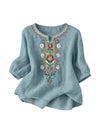 Women's Embroidered Boho T-Shirt, Spring Cotton Blend Top