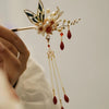 Butterfly Hairpin with Red Beads and Tassels