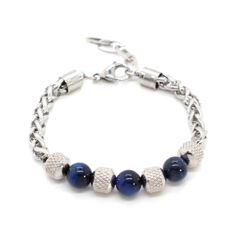 Stainless Steel Tiger Eye and Onyx Bead Bracelet