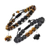 Tiger Eye and Lava Rock Bracelet, Handmade Adjustable Stone Bead