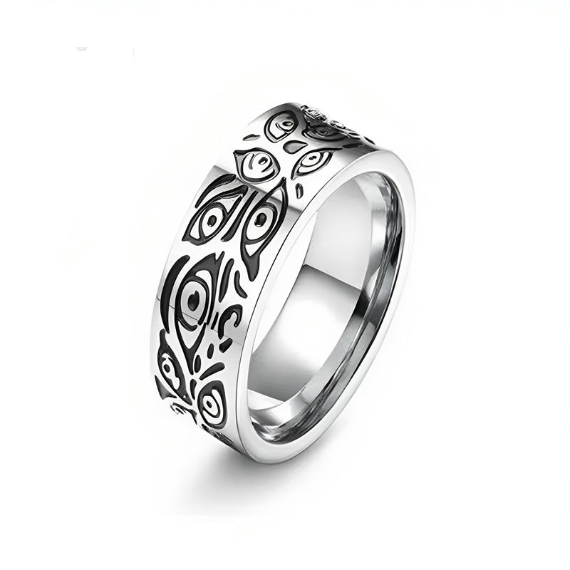 Engraved Titanium Steel Balance Ring with Vintage Patterns