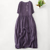 Embroidered Linen Dress with Pockets, Purple A-Line Midi