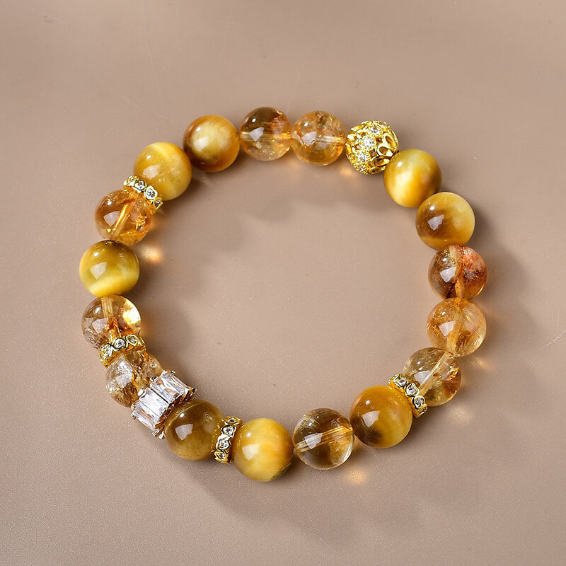 Yellow Citrine Tiger Eye Bead Bracelet