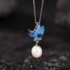 Sterling Silver Butterfly Pearl Necklace Ring Earrings Set