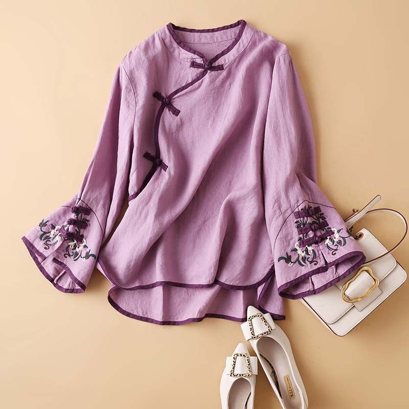 Women's Chinese Style Embroidered Cotton Linen Top