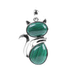 Silver-tone cat shaped pendant with green striped stone body