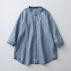 Solid Color Button Three Quarter Sleeve Shirt