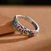 Enamel Five Emperor Coins Ring, Adjustable Open Band