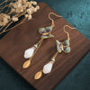 Magnolia Flower Jade Pattern Luck Prosperity Drop Dangle Earrings