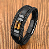Braided Leather Bracelet with Stone Inlay and Magnetic Clasp