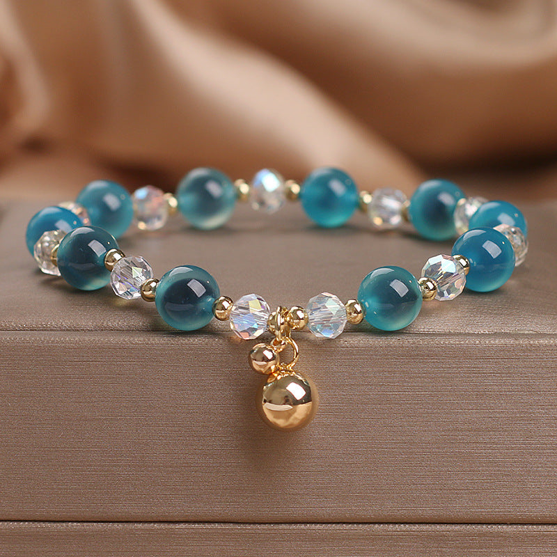 Agate Bead Charm Bracelet with Gold Tone Pendant