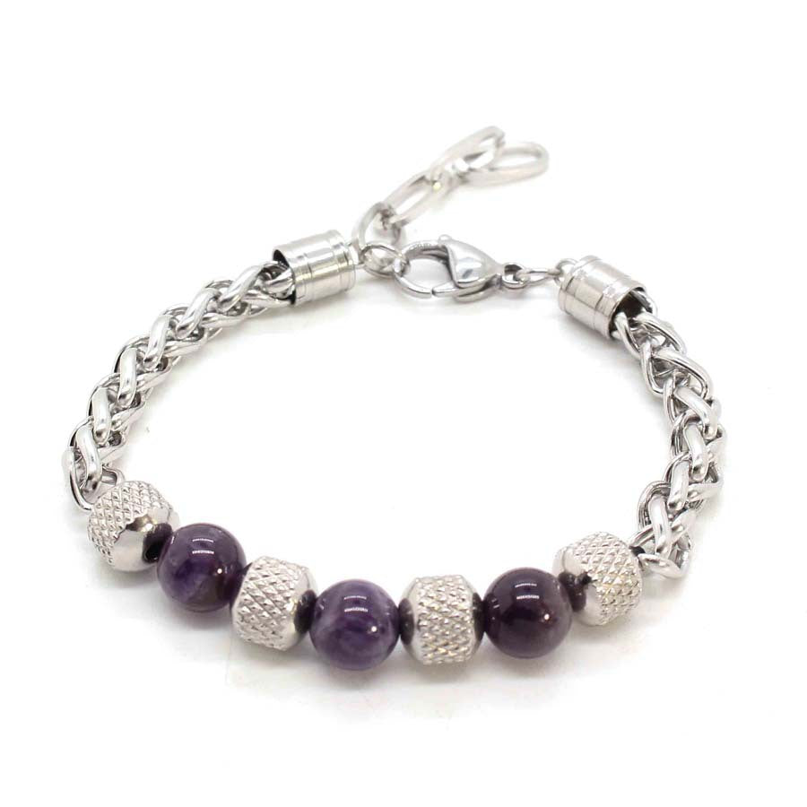 Stainless Steel Tiger Eye and Onyx Bead Bracelet