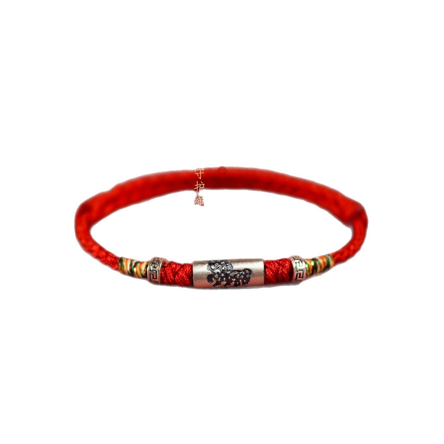 Red woven cord bracelet with silver and gold tone gourd charm