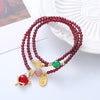 Natural Garnet Triple Wrap Bracelet with Fox Charm and Fortune Tag