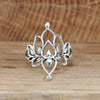 Vintage Silver Tone Lotus Statement Ring for Women