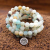 108 Mala Beads Bracelet Aquamarine Amazonite Red Agate Tiger Eye