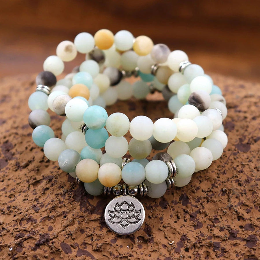 108 Mala Beads Bracelet Aquamarine Amazonite Red Agate Tiger Eye