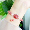 Natural Strawberry Quartz Pink Crystal Lucky Cat Paw Love Bracelet