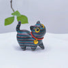 Hand-Carved Rainbow Wood Cat Figurine