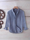 Men's Linen Cotton Long Sleeve Shirt Solid Color Lapel Button Down Top