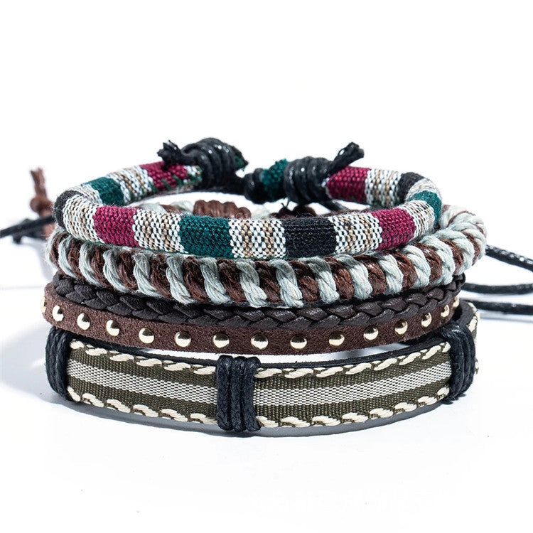 Handmade Leather Bracelet Set with Gift Message Card