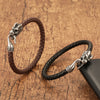 Braided Leather Dragon Bracelet with Silver-Tone Charm
