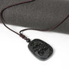 Black Obsidian Koi Fish Lotus Pendant Necklace Carved Stone