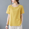 Women's Cotton Linen T-Shirt with Side Slit and Pocket