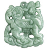 Green jade pendant carved into a Qilin shape hanging on a brown cord