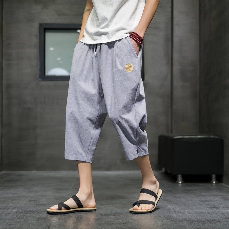 Men's Summer Drawstring Cropped Pants With Pockets