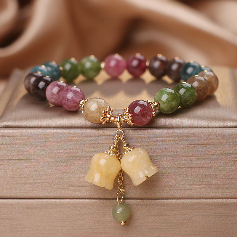 Natural Colorful Tourmaline Flower Bead Love Bracelet