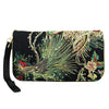 Black canvas wallet with gold and green peacock embroidery and sequins