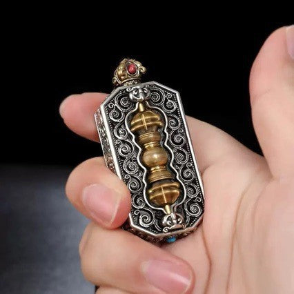 Copper Silver-Plated Vajra Pendant with Auspicious Patterns