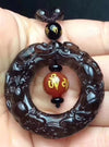 Obsidian Pixiu Ring Pendant with Six Syllable Mantra