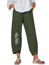 Women's Linen Harem Pants with Nature Prints, Loose Fit Capri Trousers