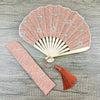 Embroidered Bamboo Hand Fan with Tassel and Case