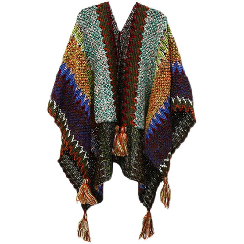 Tibetan Shawl Soft Warm Knitting Cloak Winter Tibetan Tassel Scarf