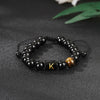 Alphabet Letter Bracelet with Tiger Eye and Black Glass Beads