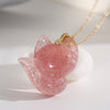 Strawberry Quartz Fox Necklace, 925 Silver or 14k Gold Plated