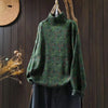Women's Knitted Plant Pattern Long Sleeve Mock Neck Cotton Sweater