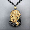 18K Gold-Plated Dragon Obsidian Lucky Pendant Necklace
