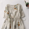 Vintage Beige Floral Short Sleeve Dress with Drawstring