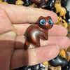Carved Wood Cat Figurine with Bell - Cute Animal Desk Decoration