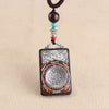 Ebony Wood Pendant Necklace with Buddhist Symbols