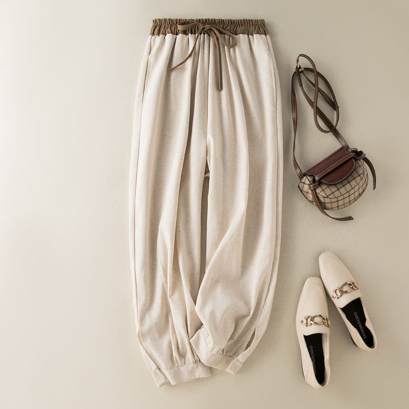 Cotton Linen Harem Pants Women Elastic Waist Loose Fit