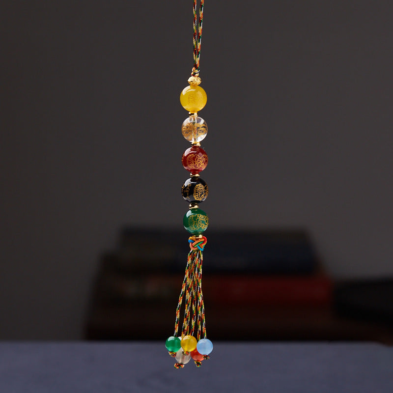 Handmade Agate Five Gods of Wealth Car Hanging Decoration
