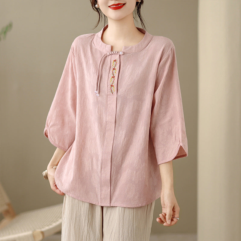 Embroidered Cotton Linen Top and Pants Set