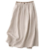 Beige cotton linen midi skirt with elastic waist and side pockets